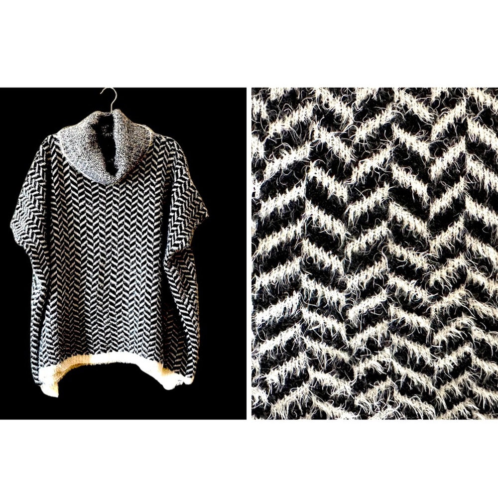 Black & White Cowl Neck Cape Sweater One Size Plus